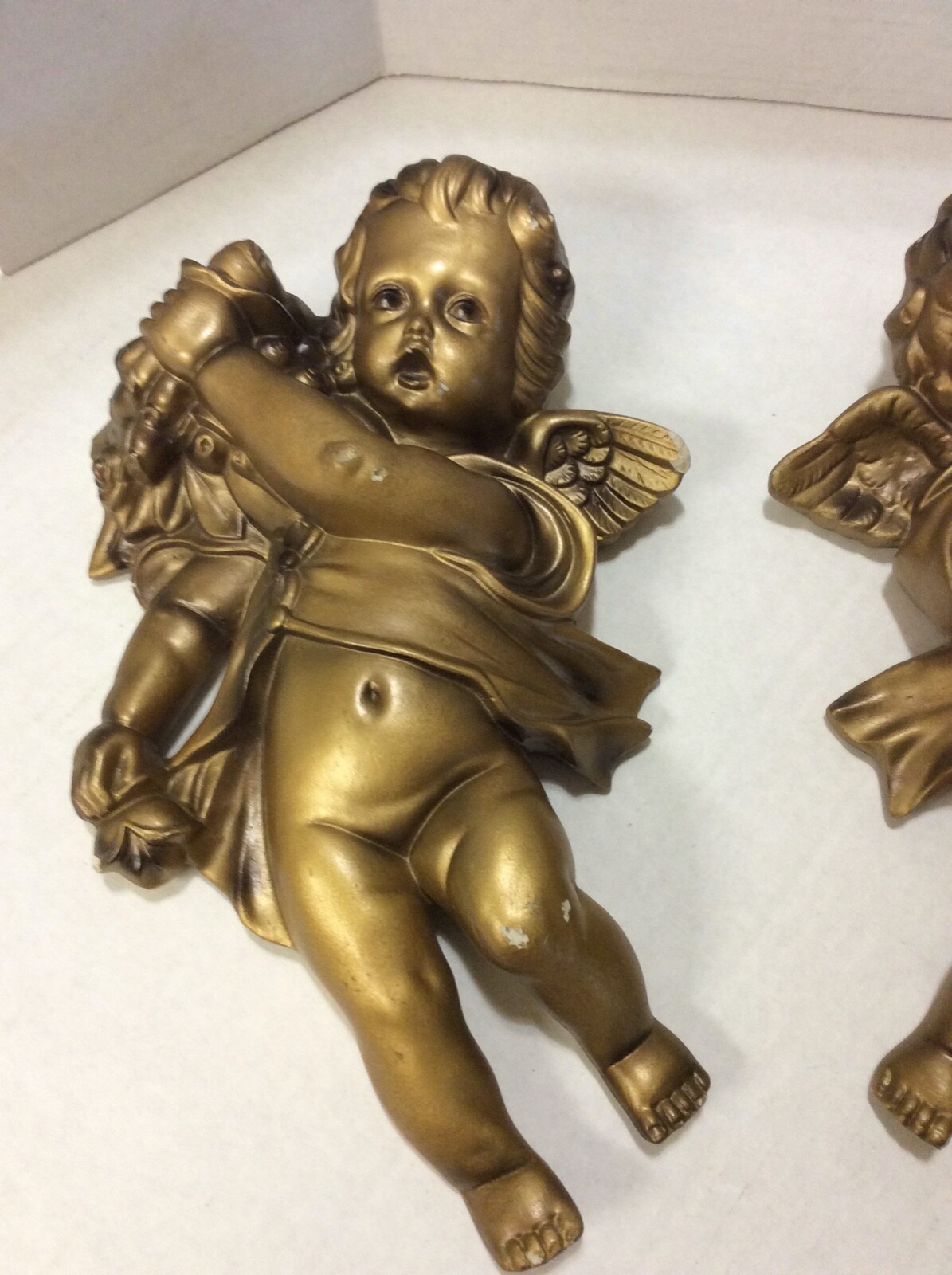 Vintage Norcrest P 783 Chalk Plaster Pair Cherub Angels wall hanging