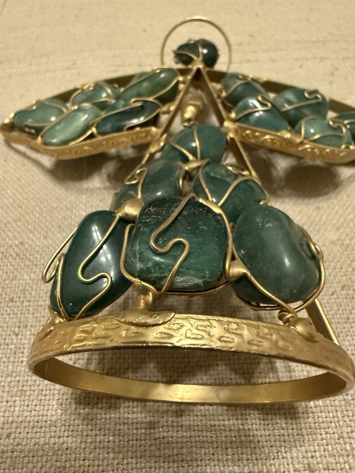 Wire And Stone 5.5” Praying Angel Figurine Green Stone Gold Metal