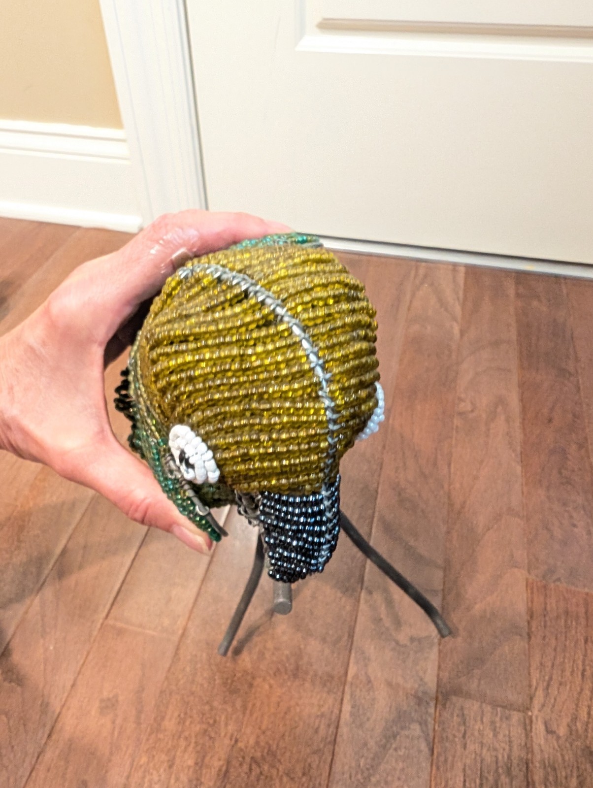 Grass Roots BeadWorx Beaded Wire Sculpture Green Parrot Bird ~11” X 9” X 7″