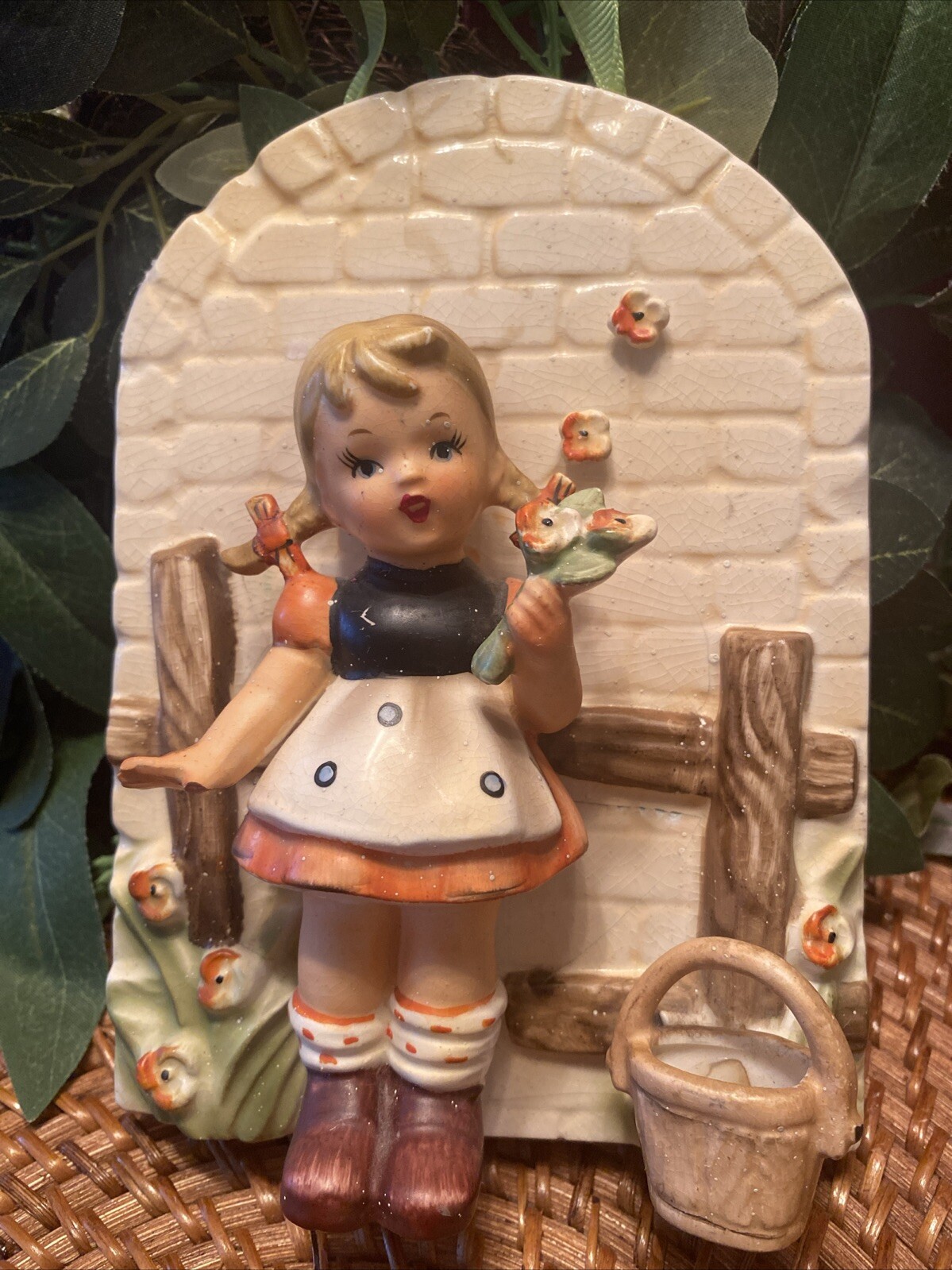Vintage Erich Stauffer Wall Hanging Figurine -Girl & Flowers-Hummel #S8398 Great