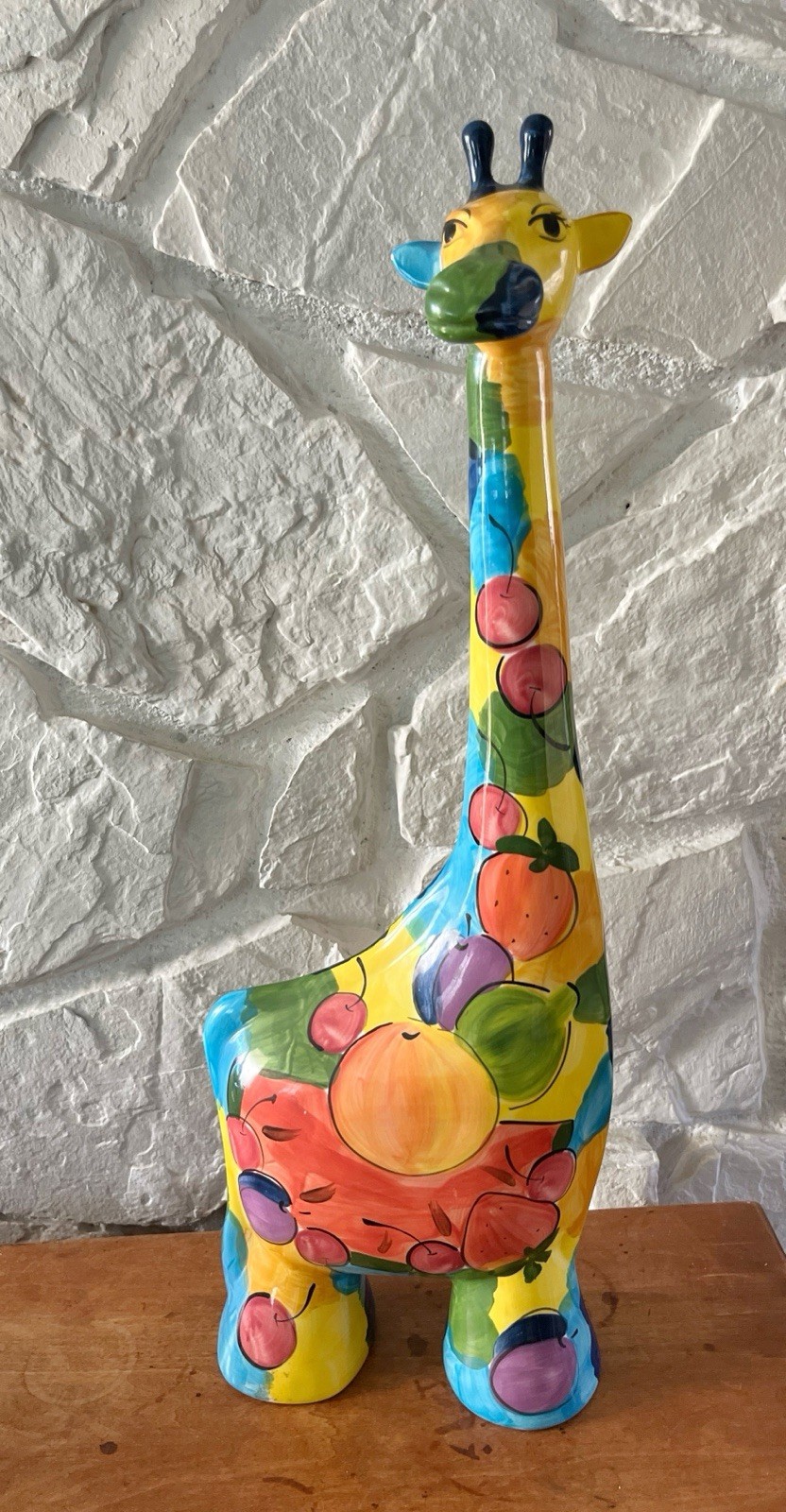 Turov Ceramic Hand Painted Giraffe 22” Fruit California Pottery Artist Signed