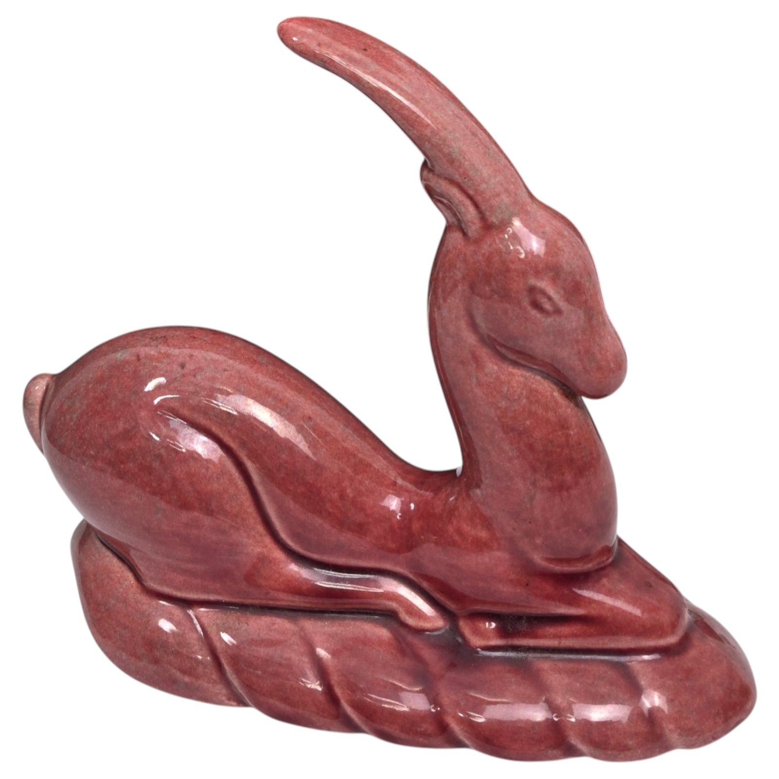 Vintage Gazelle Figurine Ceramic Pottery MCM Deer Art Deco Deep Rose