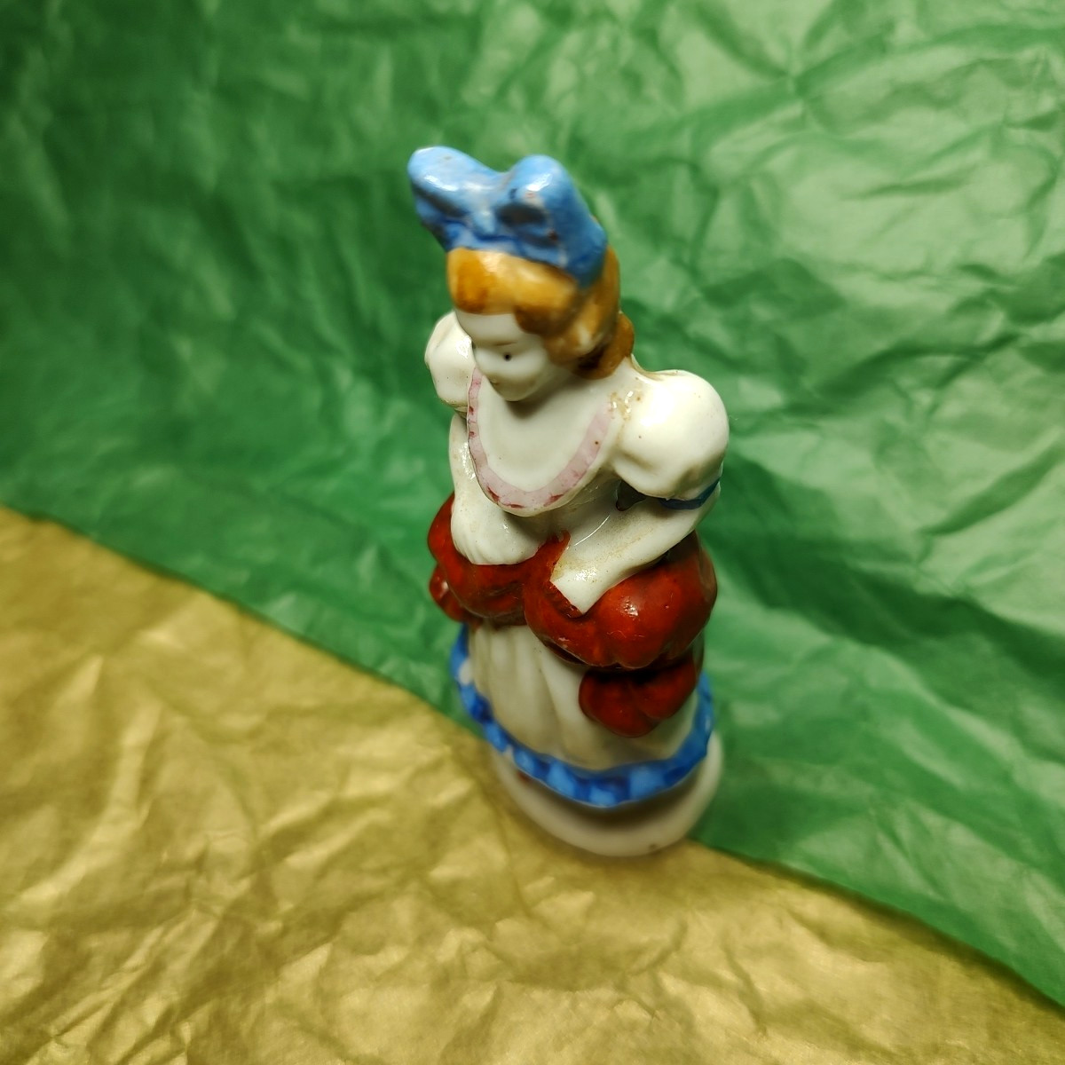 Lady with Red Bustle Figurine Made in Occupied Japan 3 1/2 inches tall