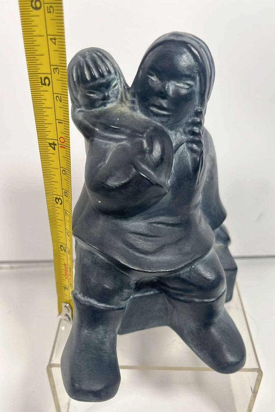 Inuit Figurine Mother Child Sculpture 5.5″ Signed Canada Handmade VTG