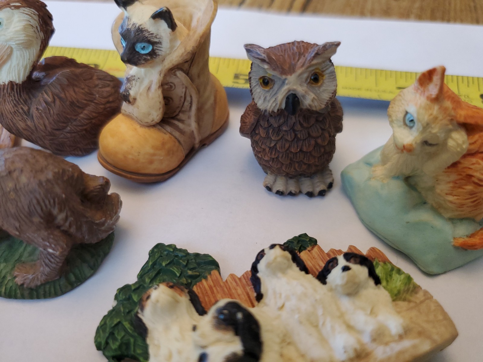 Vintage 1990s Resin Animal Figurine Lot Of 13 Kittens Deer Dog Owl Puppies Pig