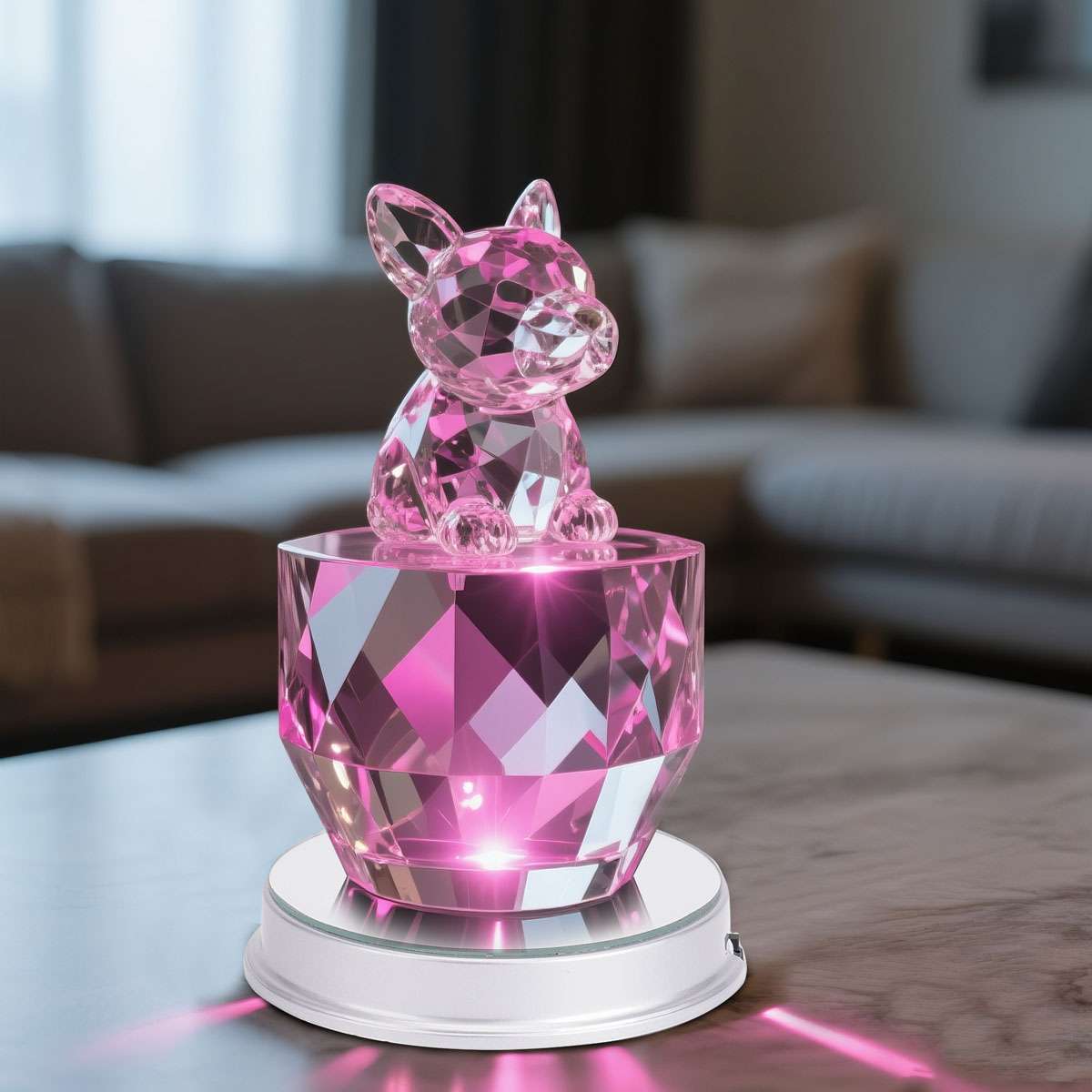 2PCS LED Light Color Changing Glass Crystal Display Base Stand Decoration Art US