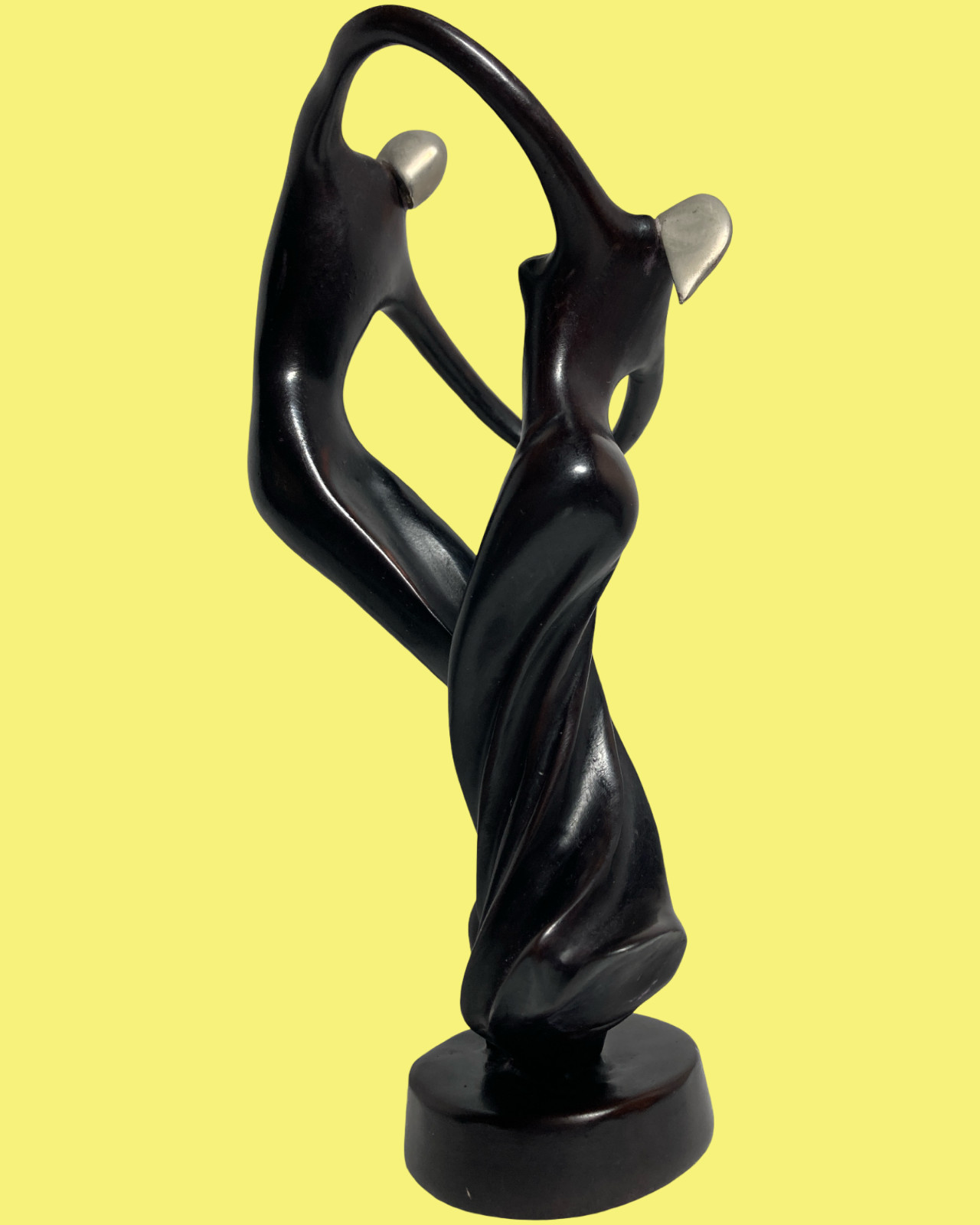 Dancing Couple Abstract Statue-figurine Black Polyresin Thailand 9″ H