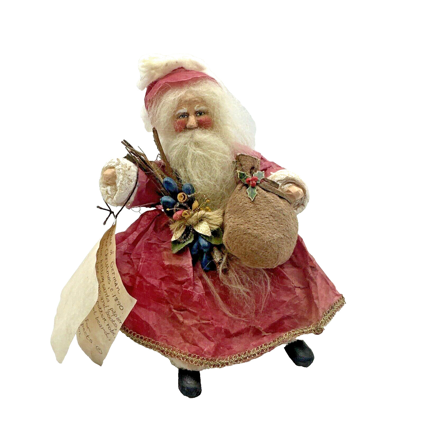Spun Cotton Father Christmas 8″ Handcrafted Victorian Replica Signed #3