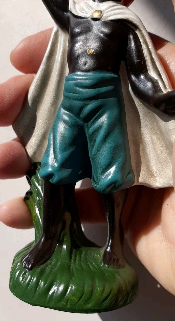 Vtg BLACKAMOOR Looking Up, Wiseman Figurine Statue White Cape Red Head Pc JAPAN