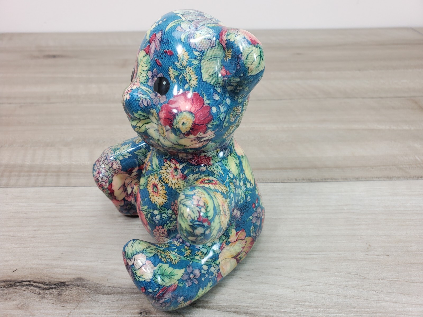 Vintage Porcelain Patchworks Joan Baker Designs Bear Figurine Figure Floral