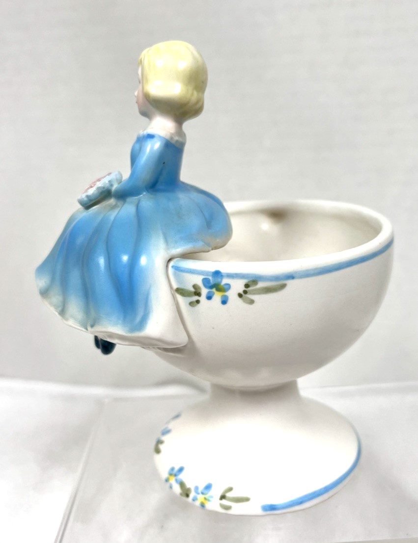 1963 Relpo Samson Import Girl Sitting On Teacup Ceramic Flowerpot Planter Vase
