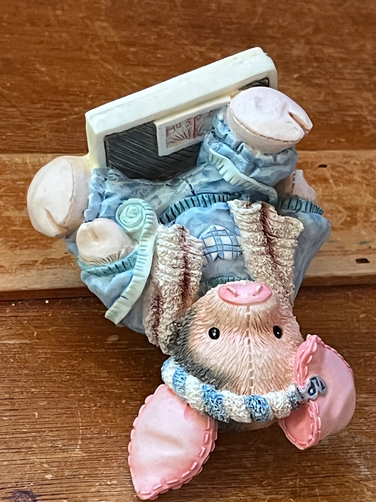 Enesco This Little Pig HAD NONE Resin Piggie in Blue Sweat Track Suit on Scale