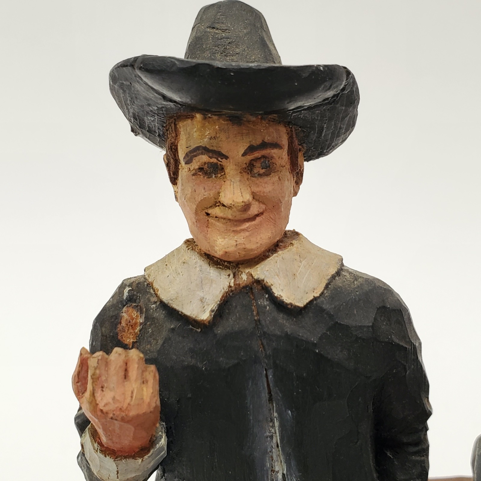 Vintage Hand Carved Pilgrim Couple Folk Art Figures Signed Mel W. Sisson 8″ x 5″