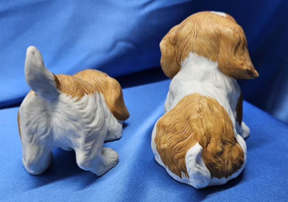 Homco Spaniel Puppy Dog Porcelain Figurines #1407 Set of 2 Puppies Vtg