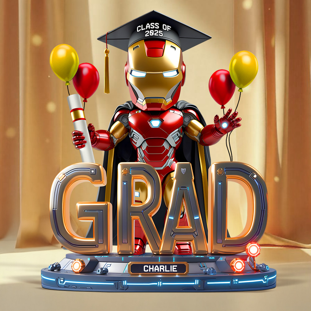 Personalized Iron Man Graduation Acrylic Plaque Wooden Block Desk Decor Gift