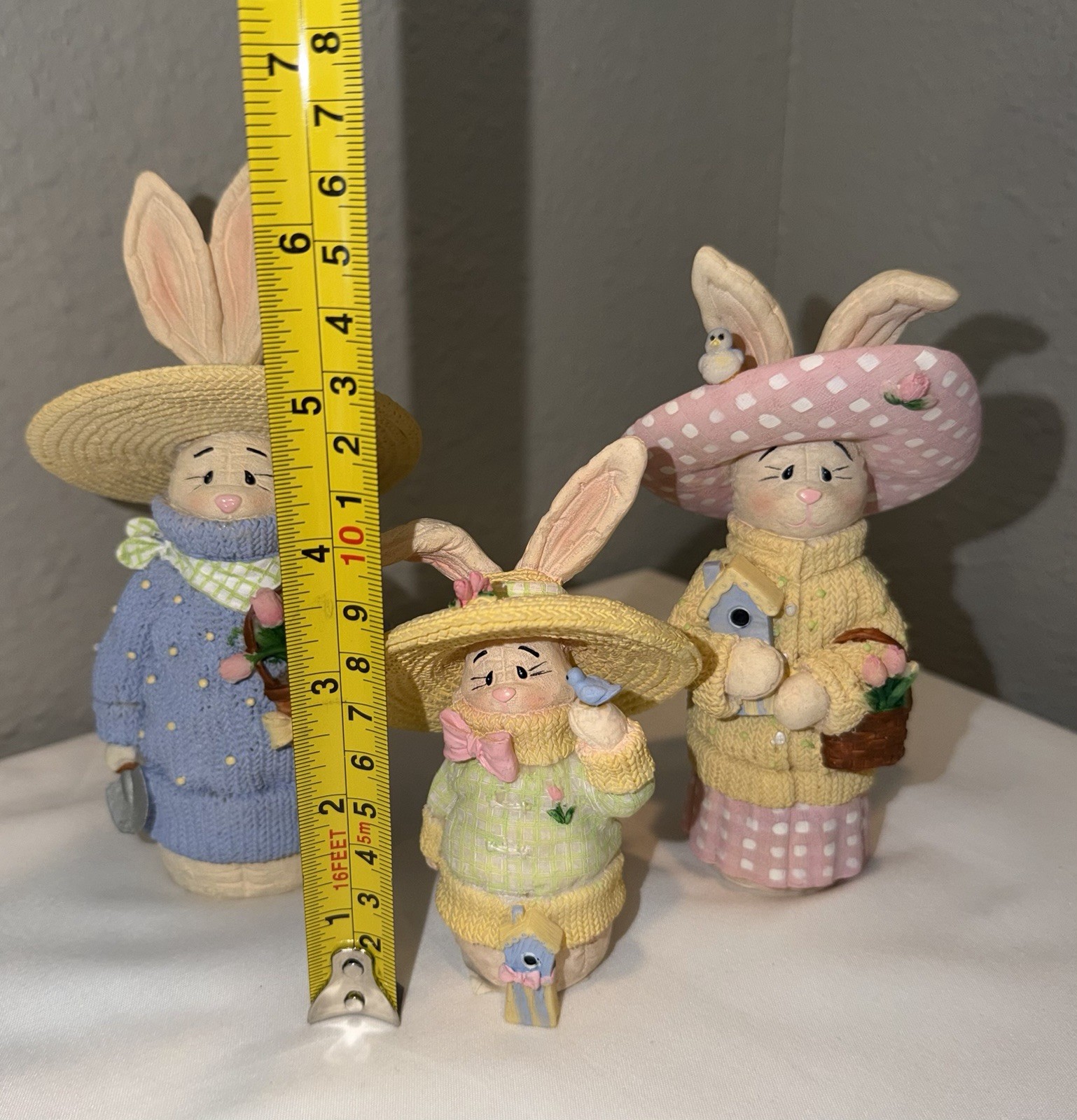 LOT OF 3 EASTER BUNNY RABBIT FIGURINES; TRIO OF BUNNIES / RABBITS SPRING DECOR