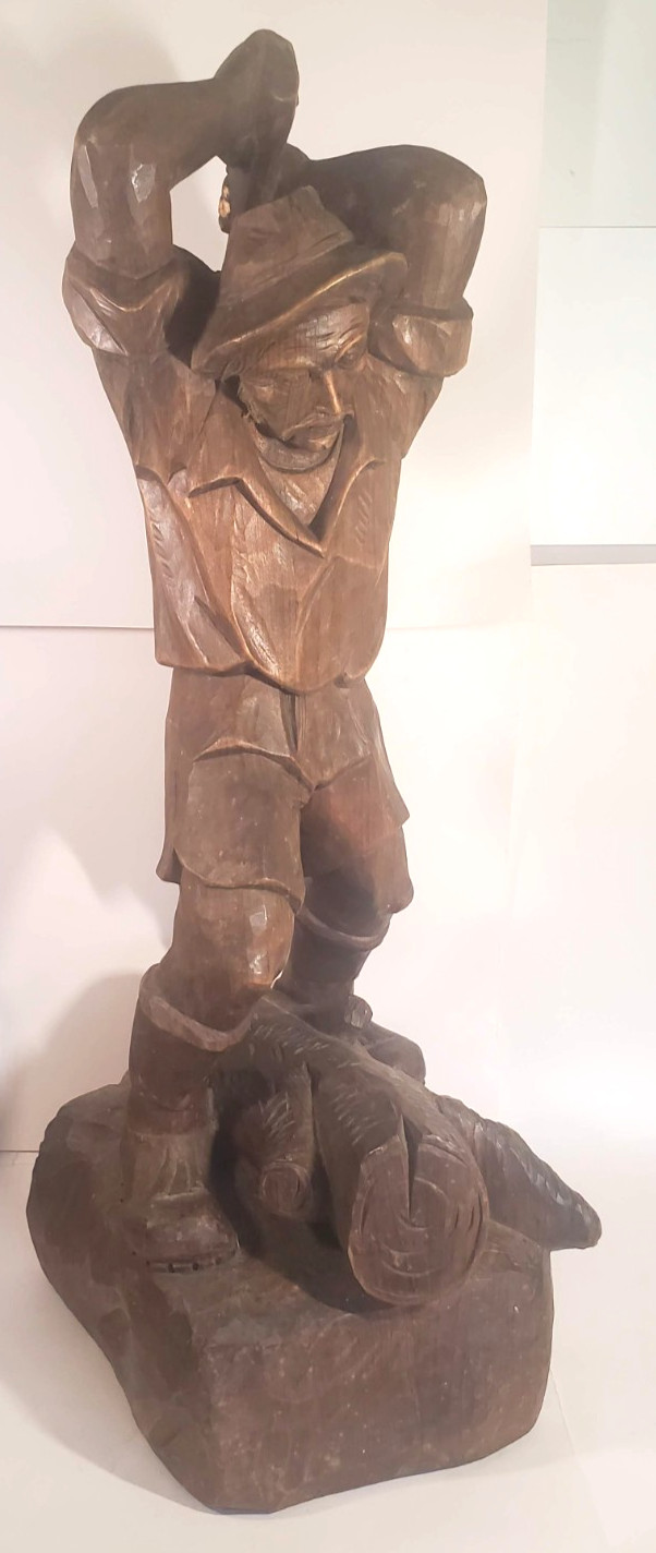 Hand Carved Germany Wood Sculpture Woodsman Chopping Wood Black Forest 19 Inch