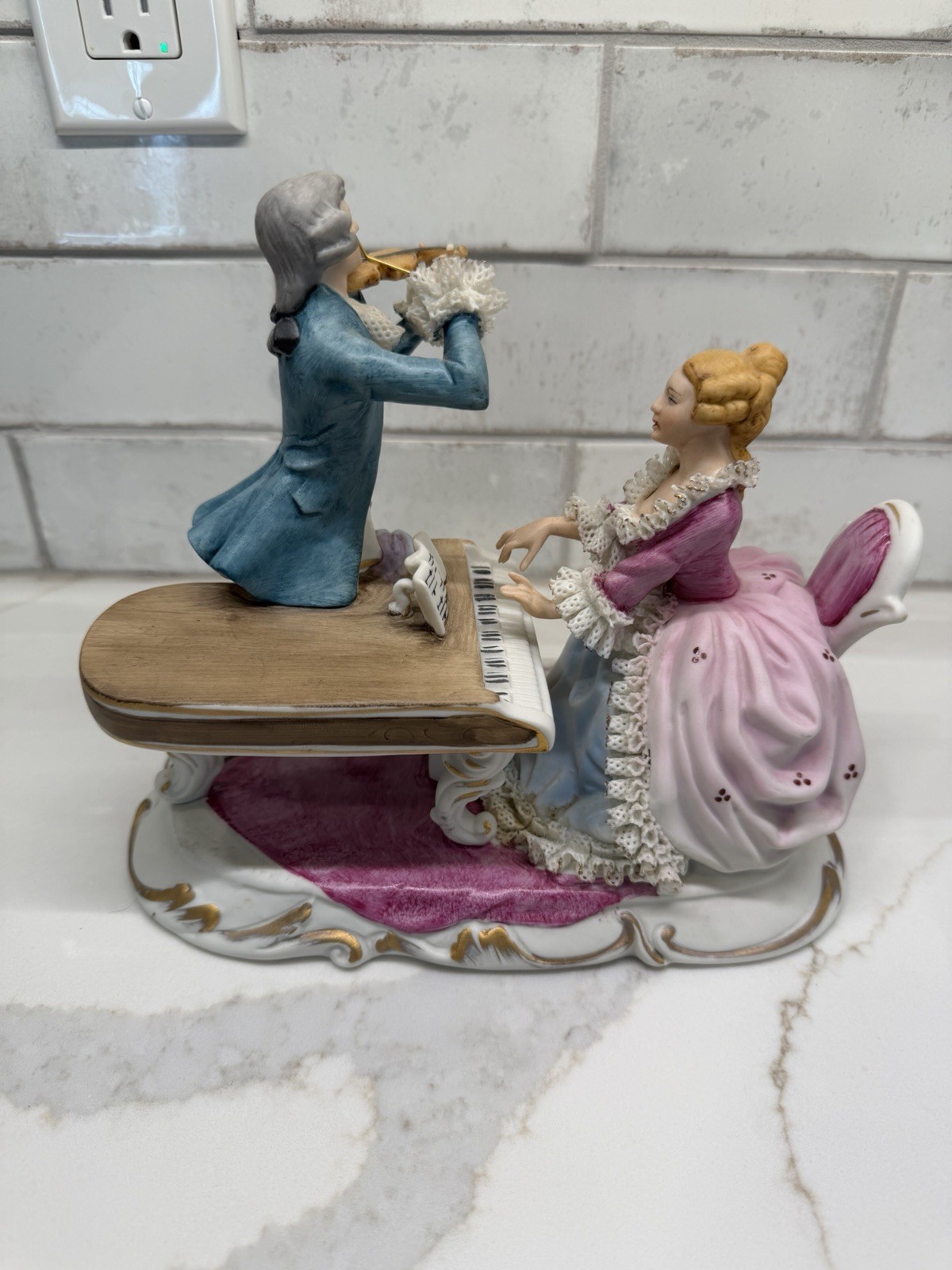 Musical Couple, Artmark hand painted figurine, Dresden style. Japan.