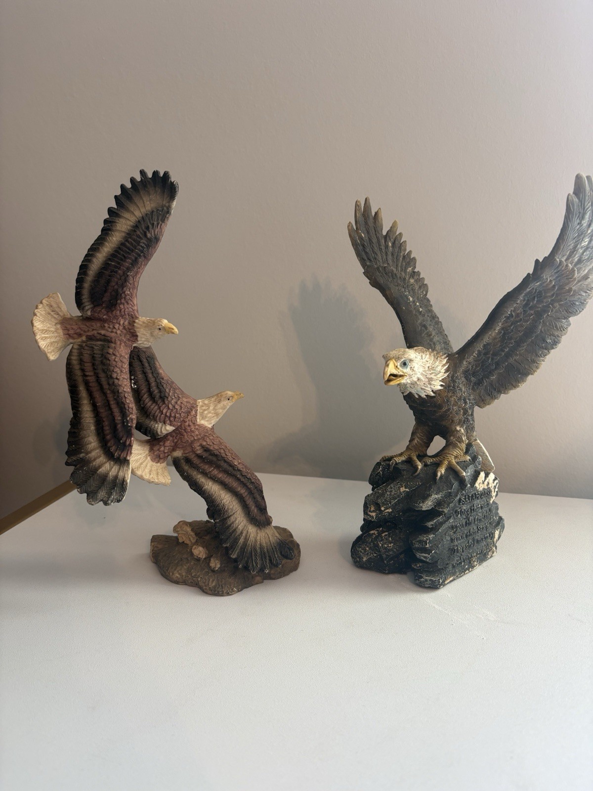Bald Eagle Figures Pair Resin Wildlife Decor Christian Statue Set