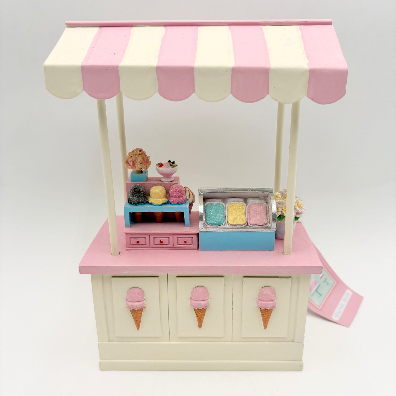 Sweet Treats Mini Ice Cream Cart Pink Display Striped Easter Pastel Décor