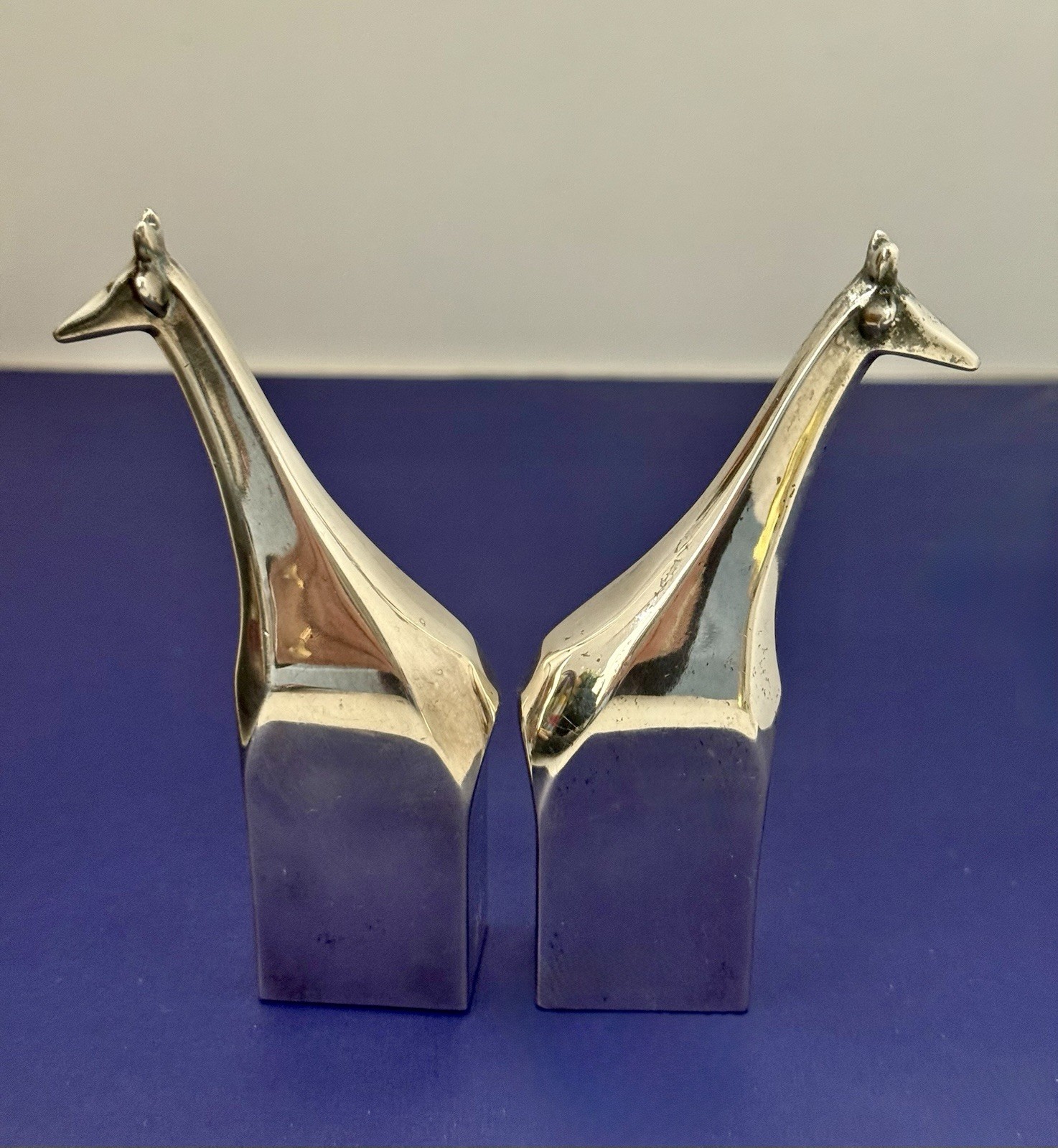 2 Vintage DANSK Silver Plated Modern Giraffe Figurines Silver Zoo Gunnar Cyren