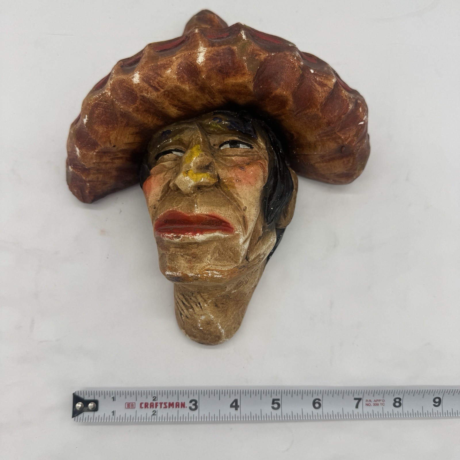 VTG H. S. Andy Anderson Native American Man + Hat Chalkware Plaque RARE FROM NM