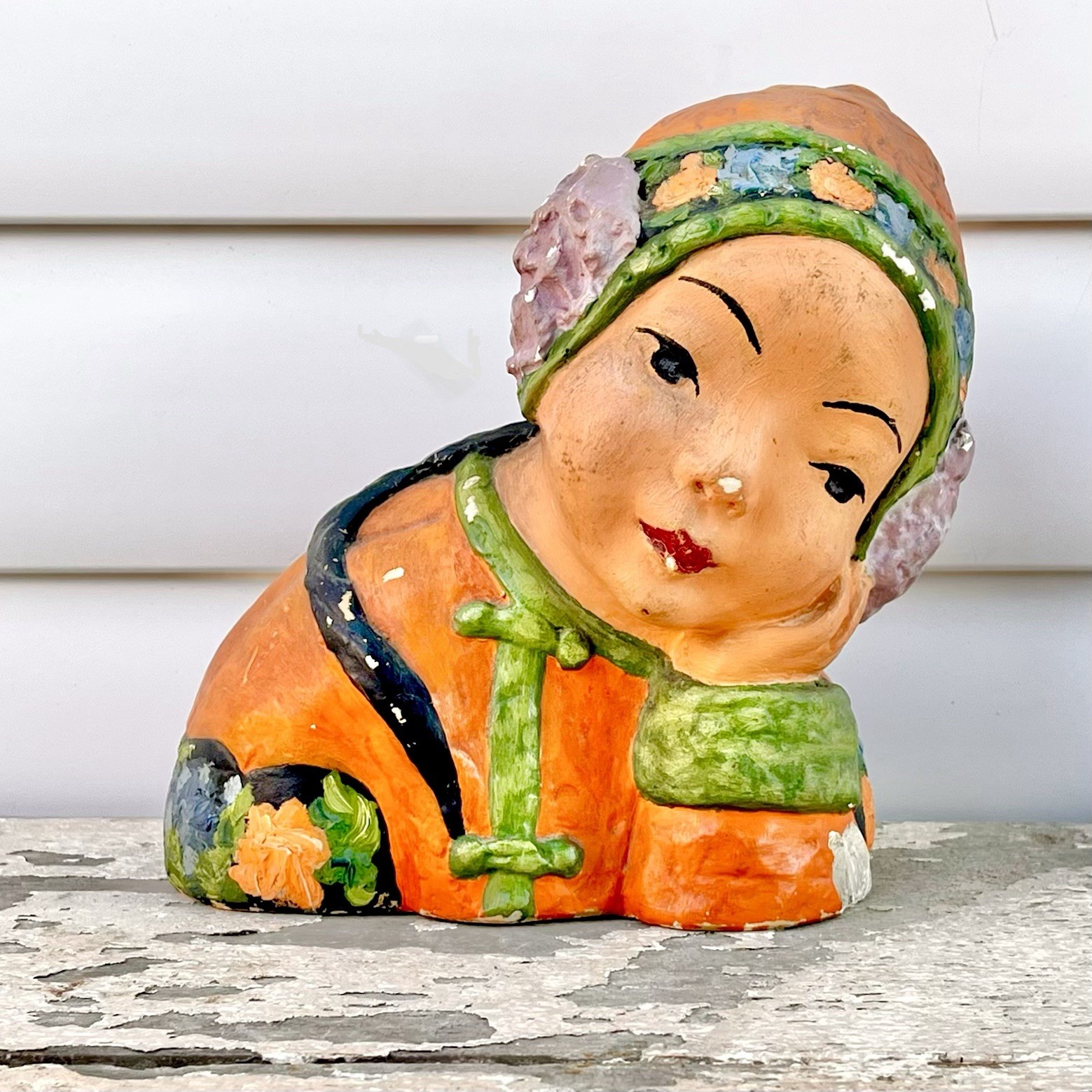 Antique ESTHER HUNT Art Deco Asian Woman Chalkware Bust Decor Floral 1920’s