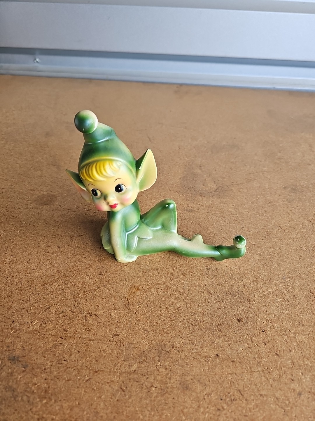 Vintage Bradley Ceramic Pixie Elf Figurine Knee Up 1950s Mid-Century Green Read
