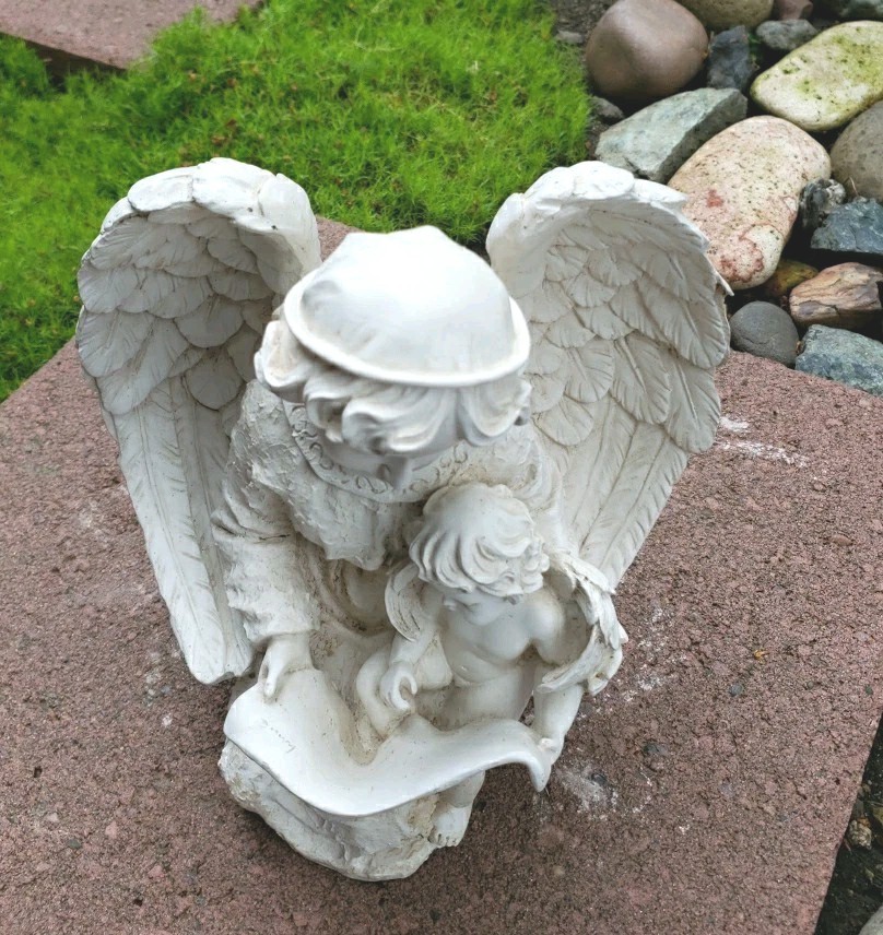 Angel & Cherub GARDEN STATUE 8” Resin Mold Yard Religious Figurine NICE