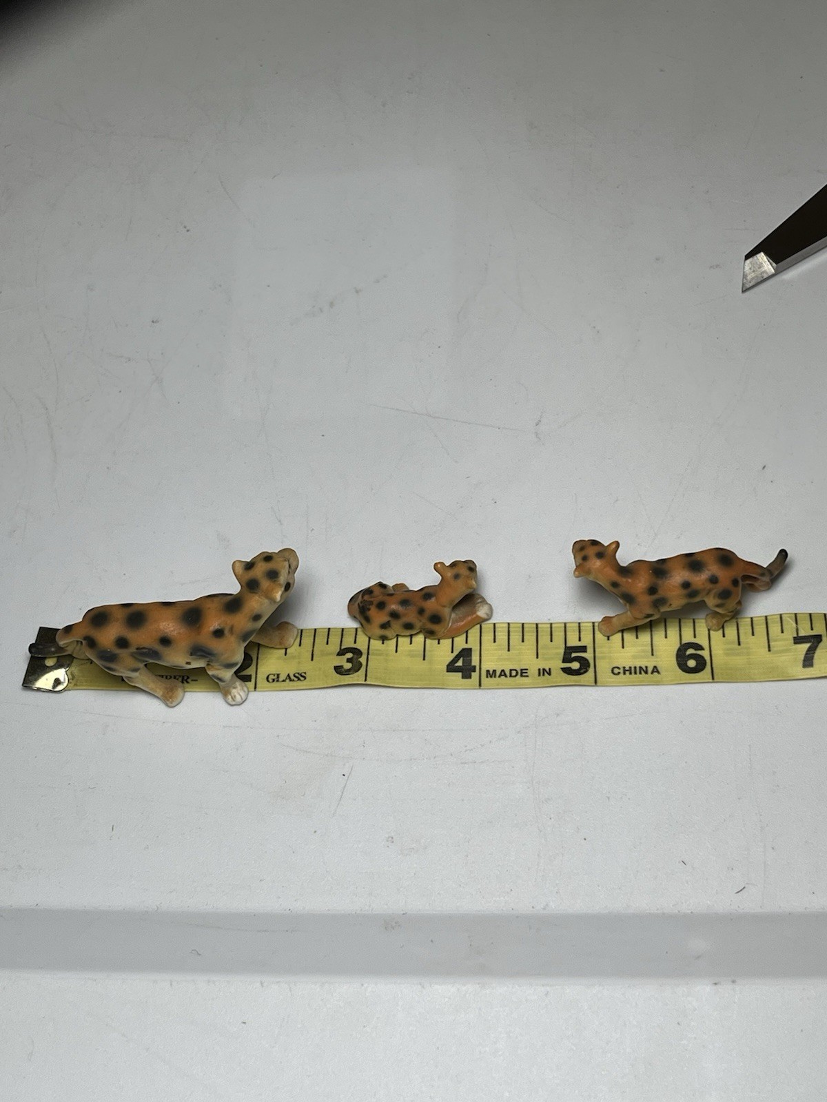 VTG Mid Century 3pc MCM Leopard Ceramic Miniatures Cat Figurines 1-1/4”-2-1/4”