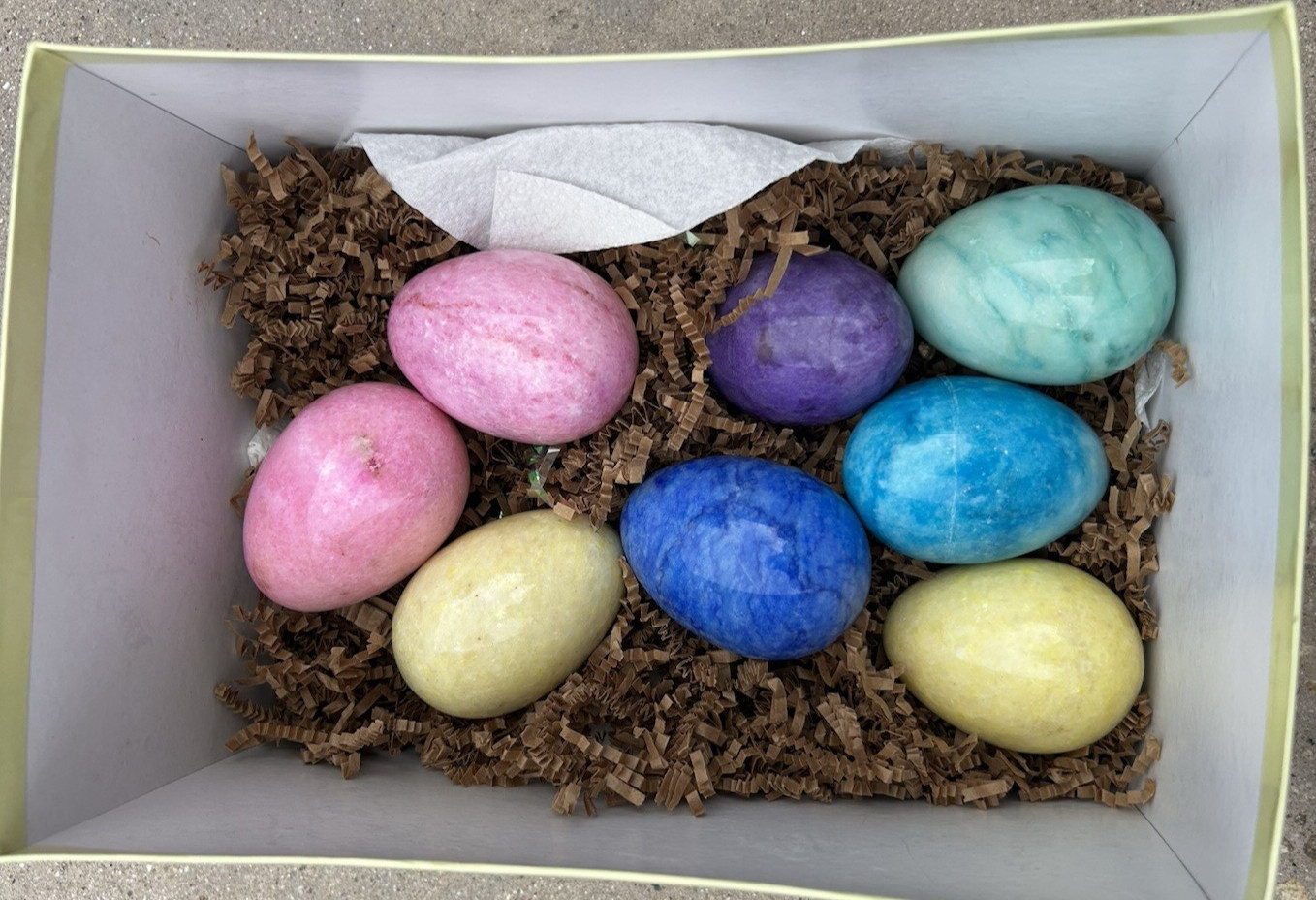 8 Vtg Italian Marble Easter Eggs Alabaster Polished Stone Smooth Finish Color