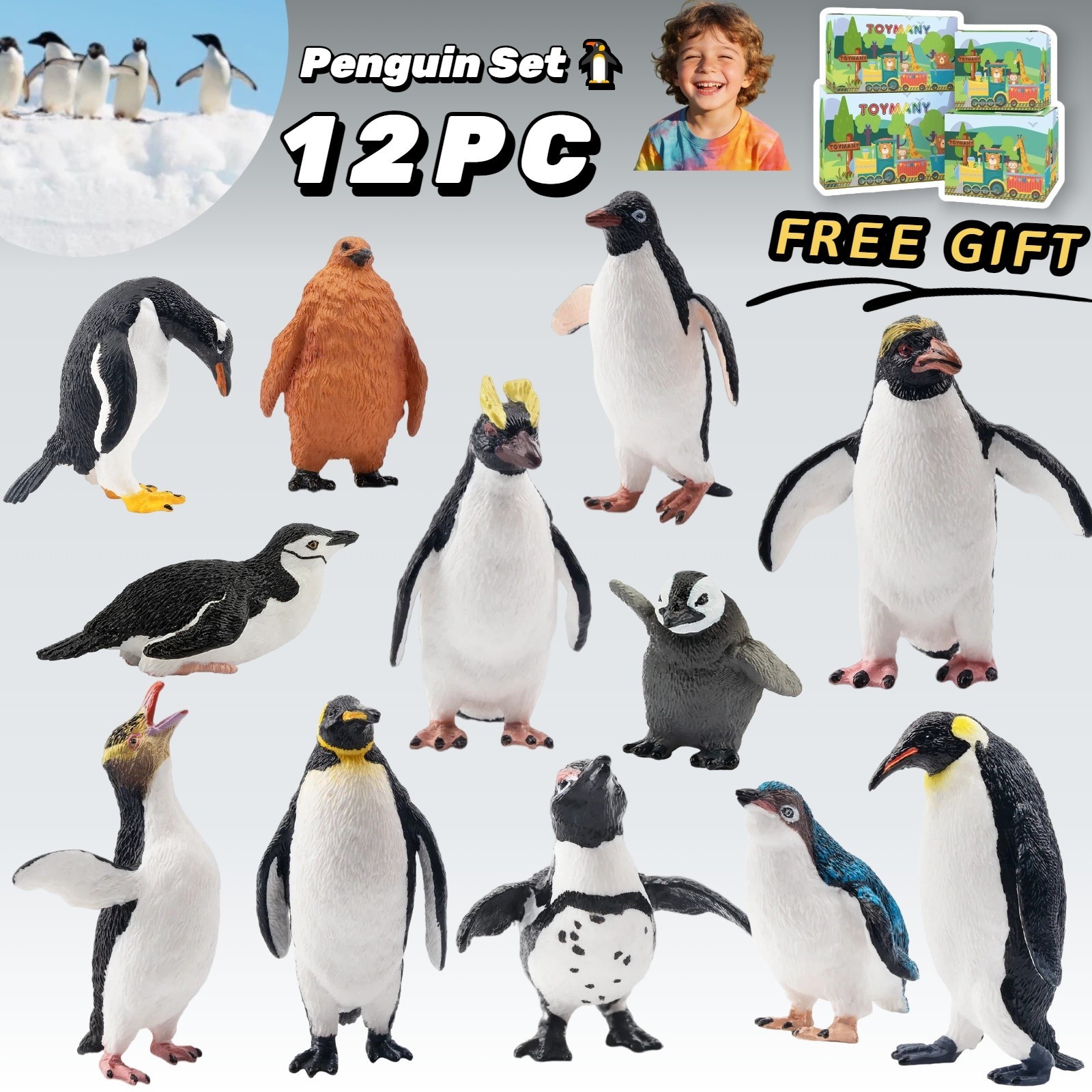 Toymany 12-pcs Penguin Animal Figurine Collectible Hand-painted Toy Set