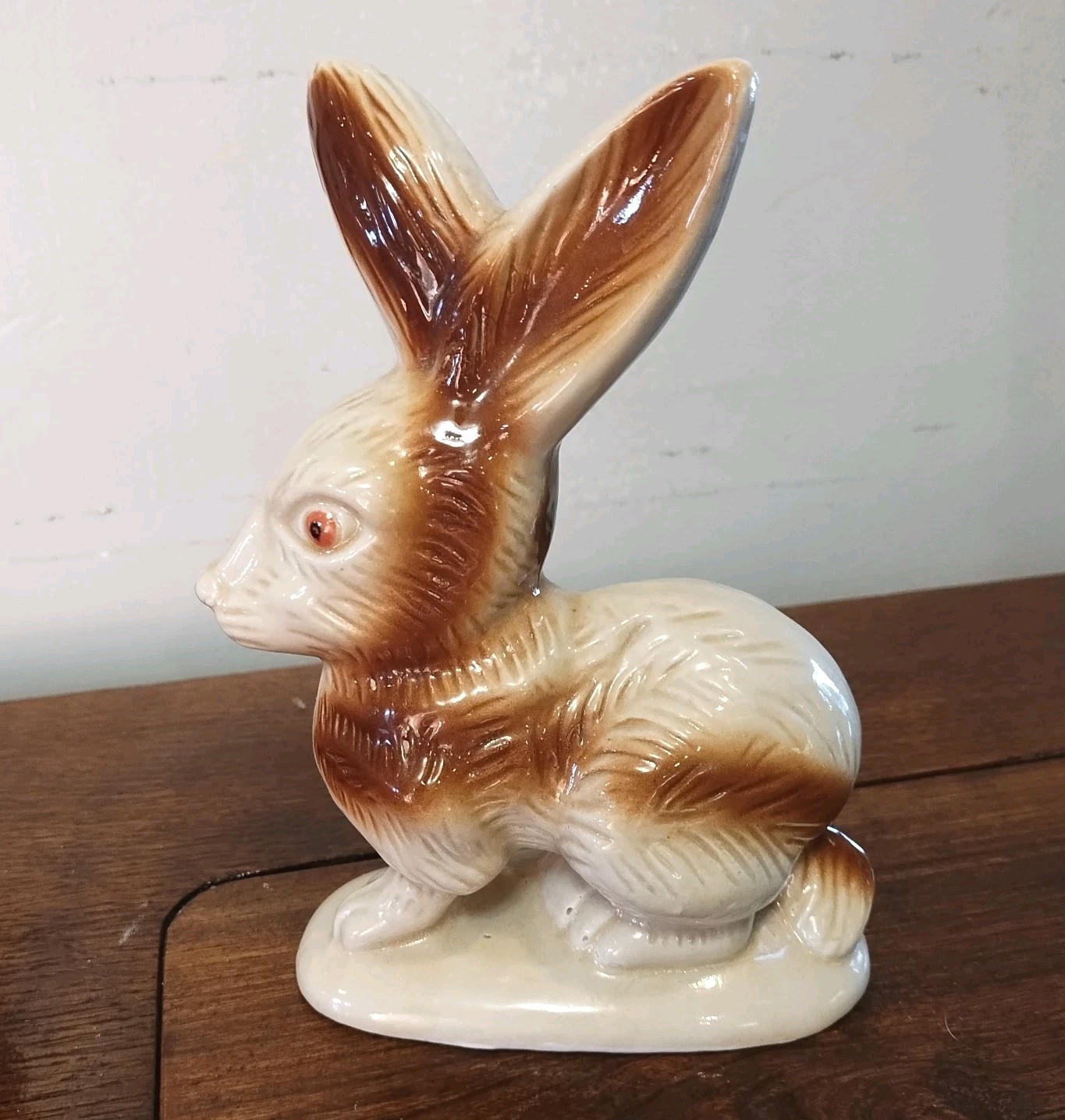 Vintage Ceramic Bunny Jack Rabbit Creapy Orange Eyes Brazil Two Tone