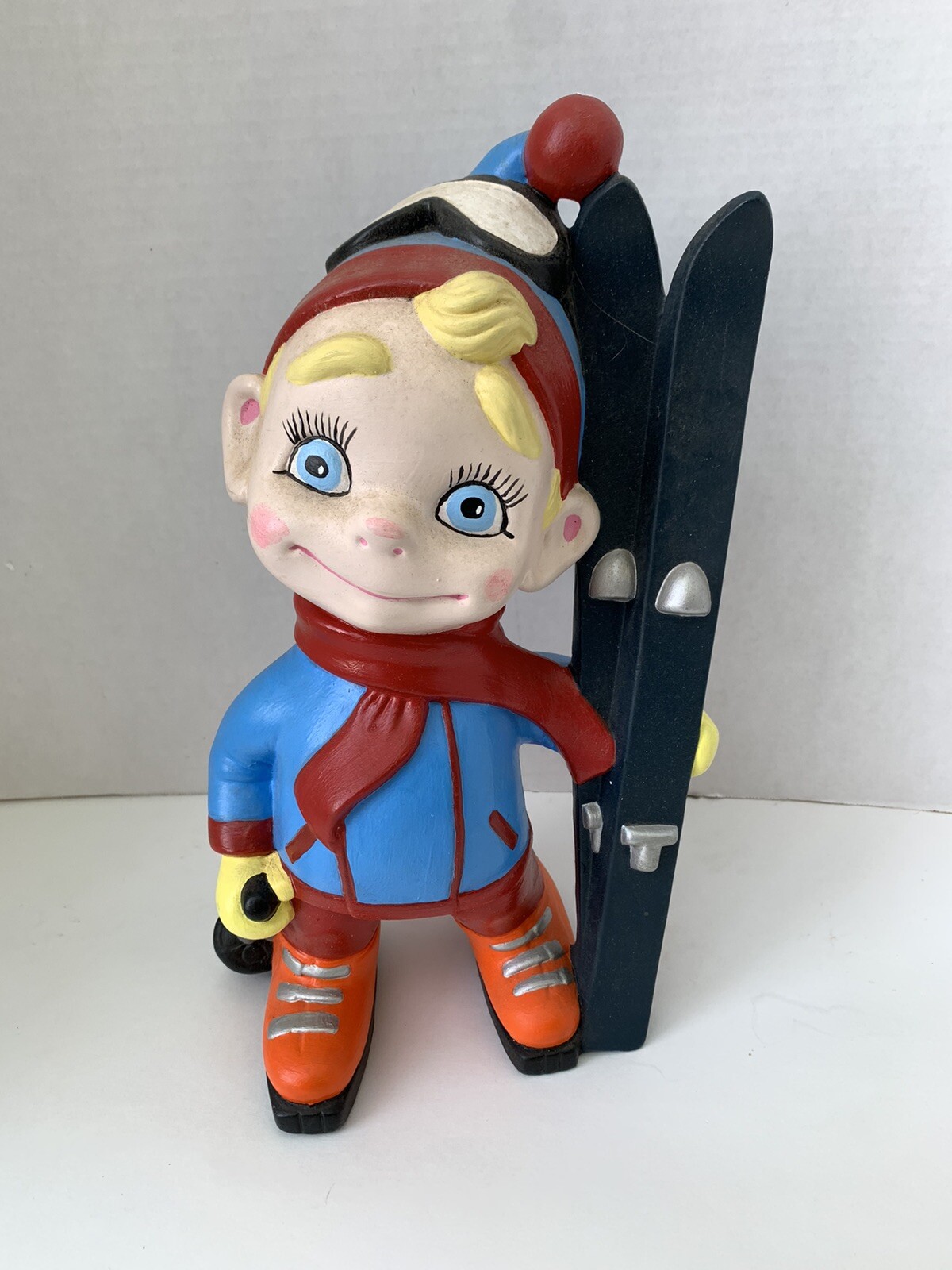 Vintage 70s Smiley Boy Skier Skis Ceramic Atlantic Mold Figurine