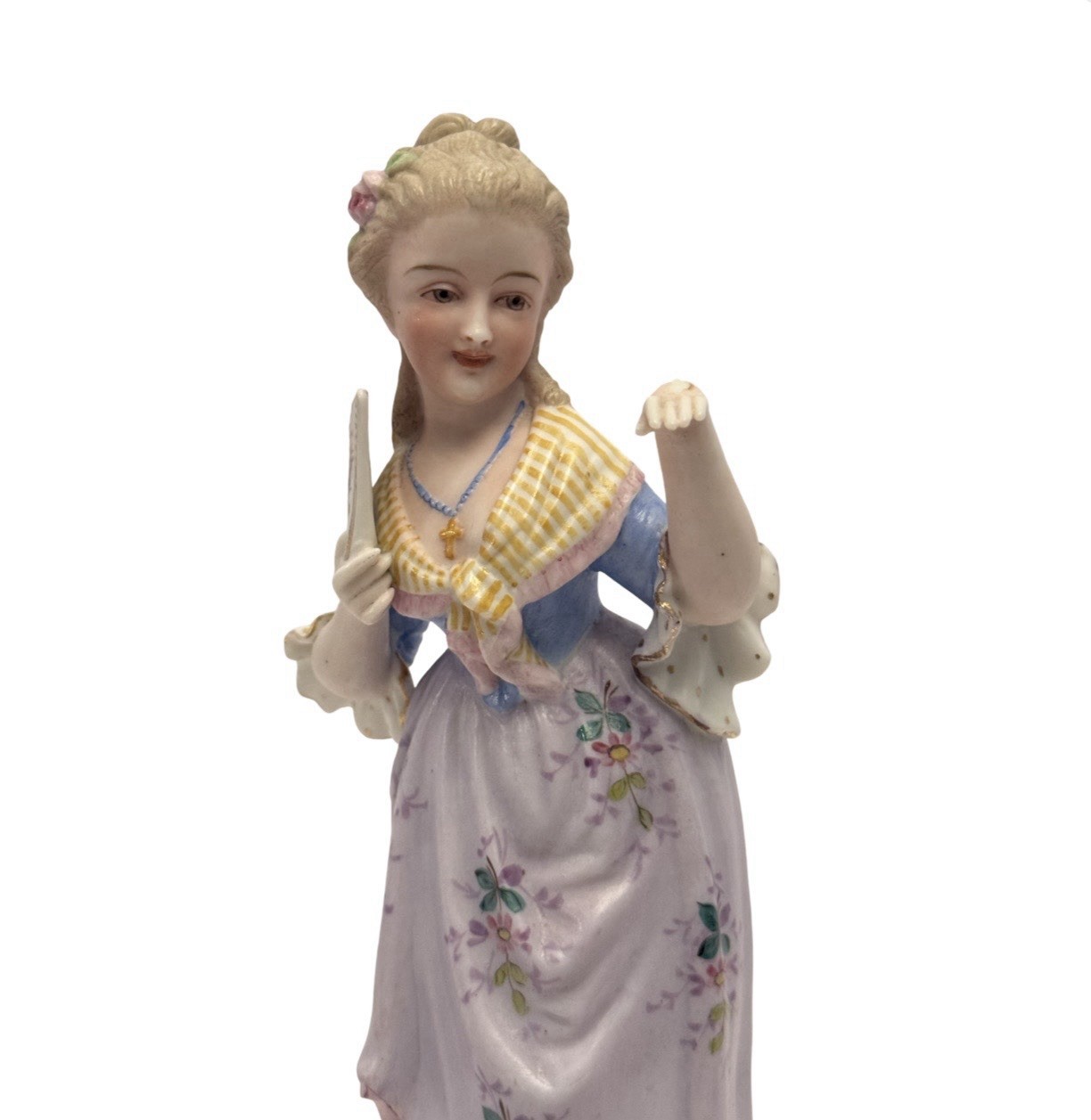 Antique French Old Paris Porcelain Figurine Lady w/ Fan Hand Painted 19th C.