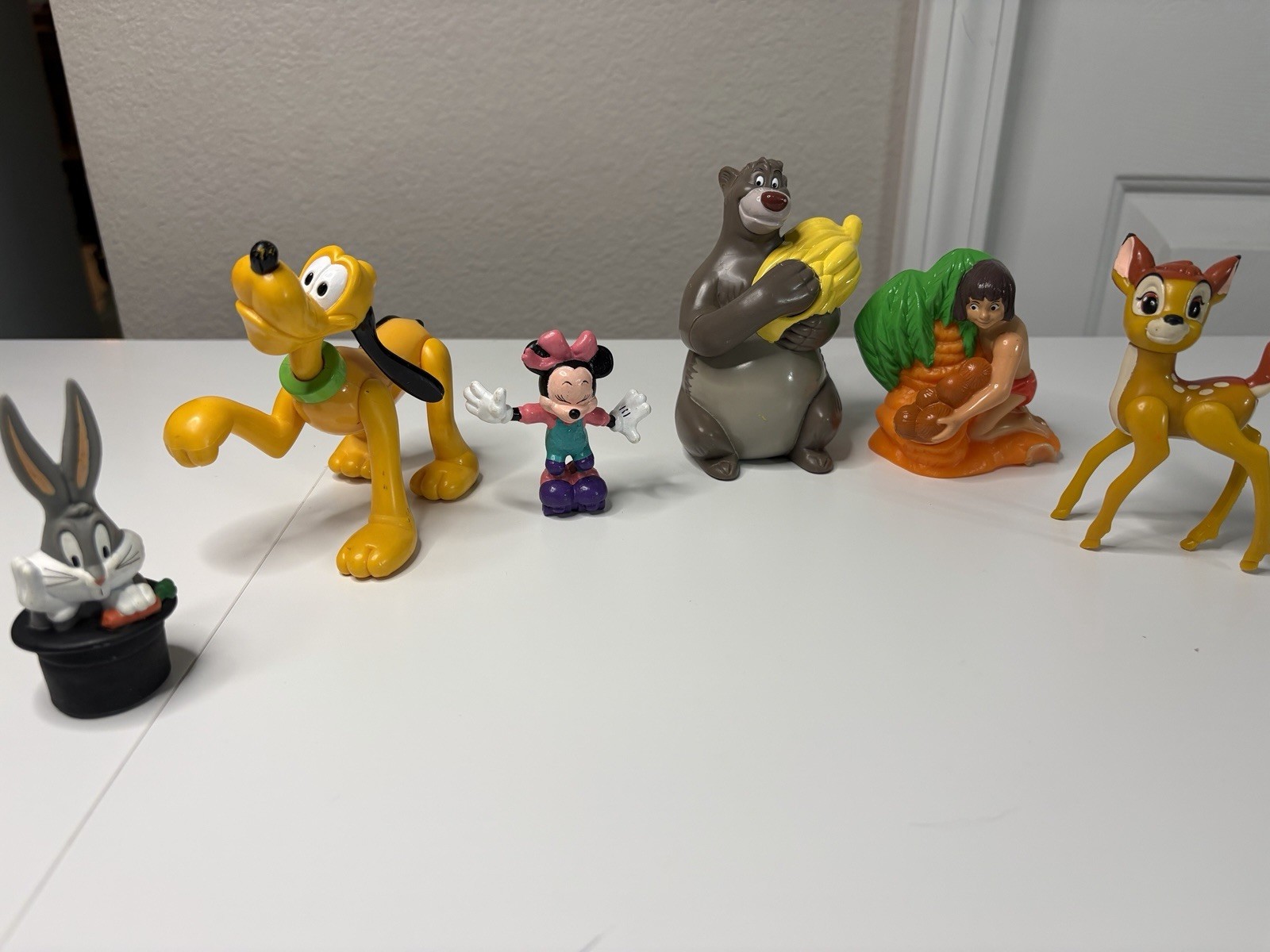Cartoon Character Figurine Lot of 5 Plastic Multicolor Pluto Minnie Bugs Bambi