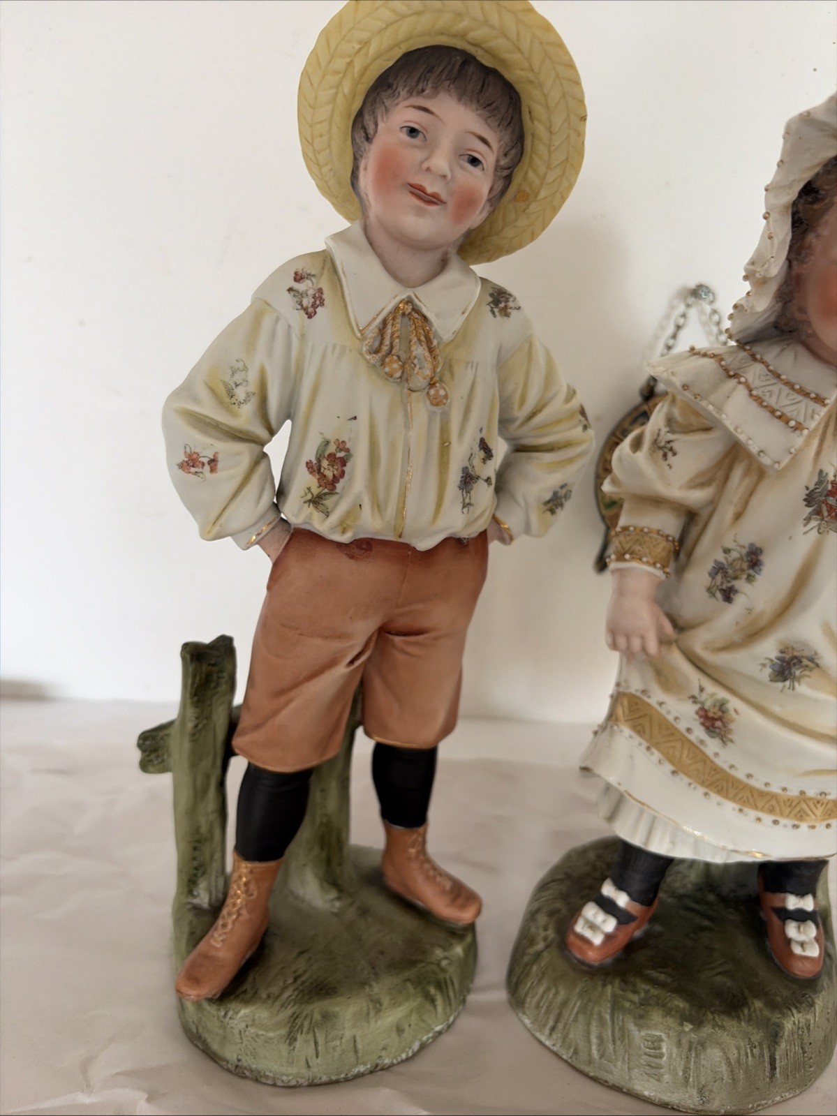 A Pair Of Antique Bisque Figurines Children Framers Late 19th Century