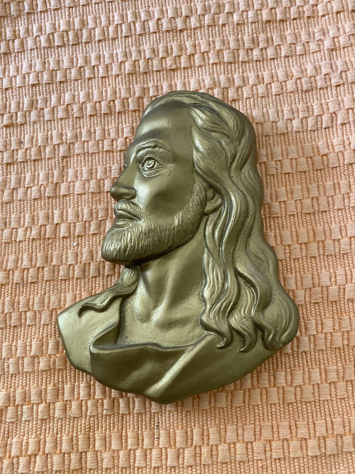 Vtg Miller Studio JESUS Christ Chalkware gold Wall Plaque Religious 1984 RARE