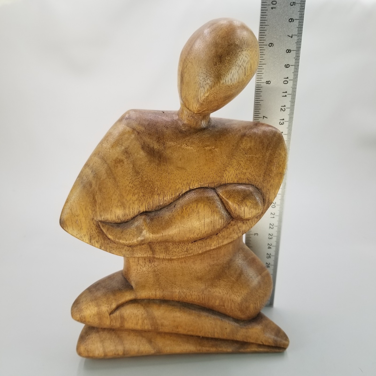 Vintage Hand Carved Wood Mother Holding Baby Figurine Statue Minimalist 10″ Tall
