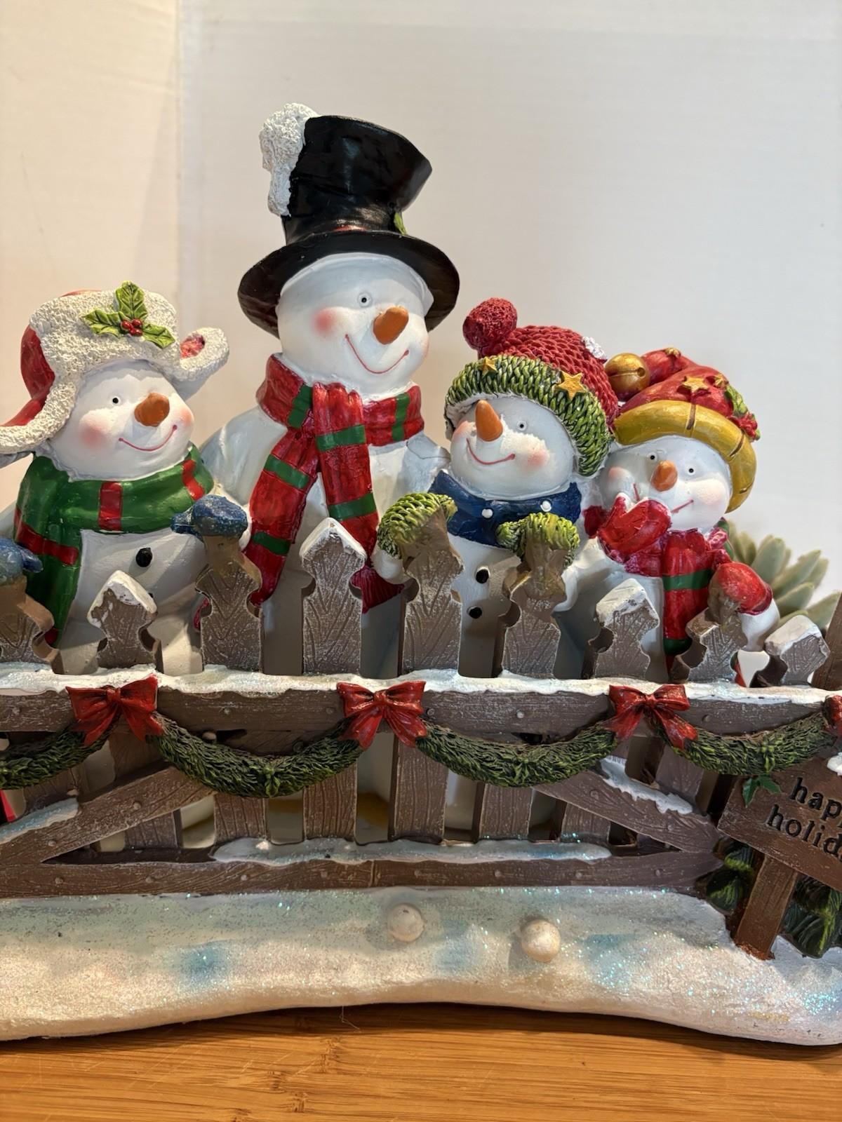 Delton Products Snowman Carolers Behind Fence Led Lights 11.5”x 8.75”Resin