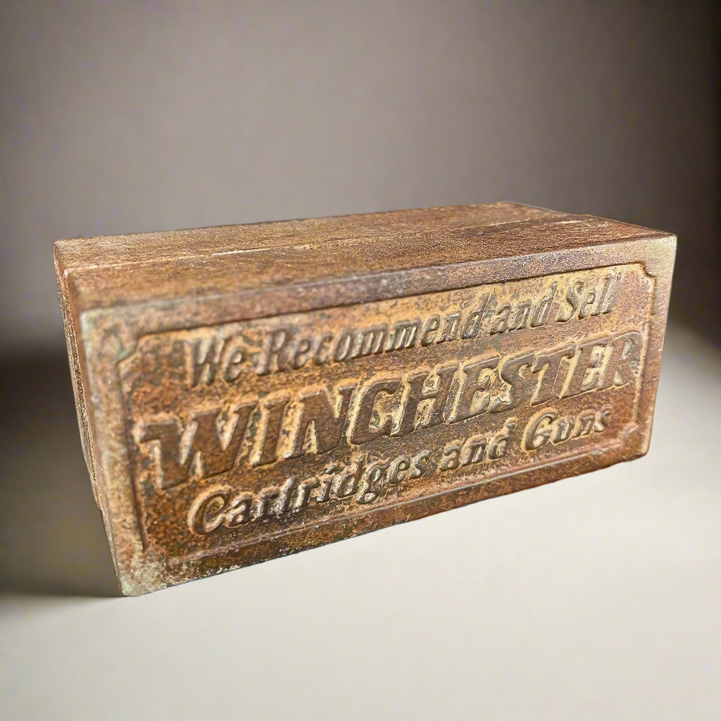 Winchester Cast Iron Coin Bank With Raised Lettering (4″ x 2″ x 2″)