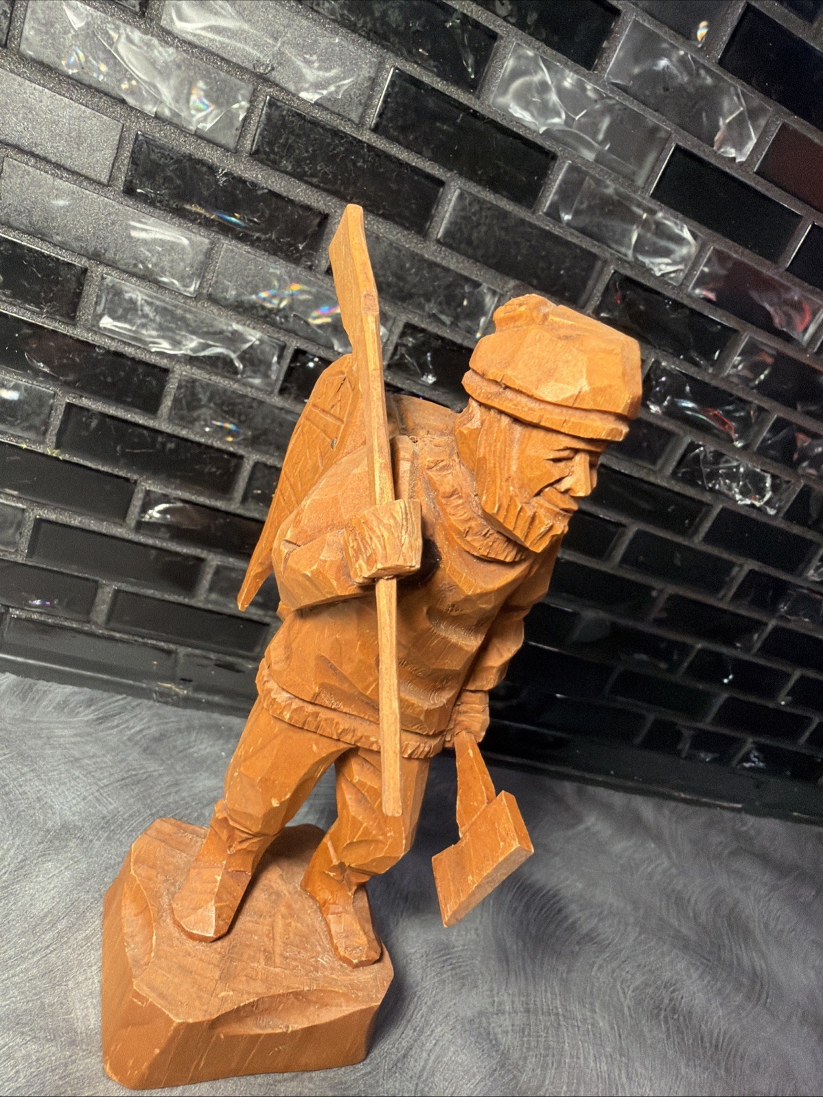 RARE Vtg Amede Godro Handcarved WOOD Hunter Axman Statue Quebec Artist Signed