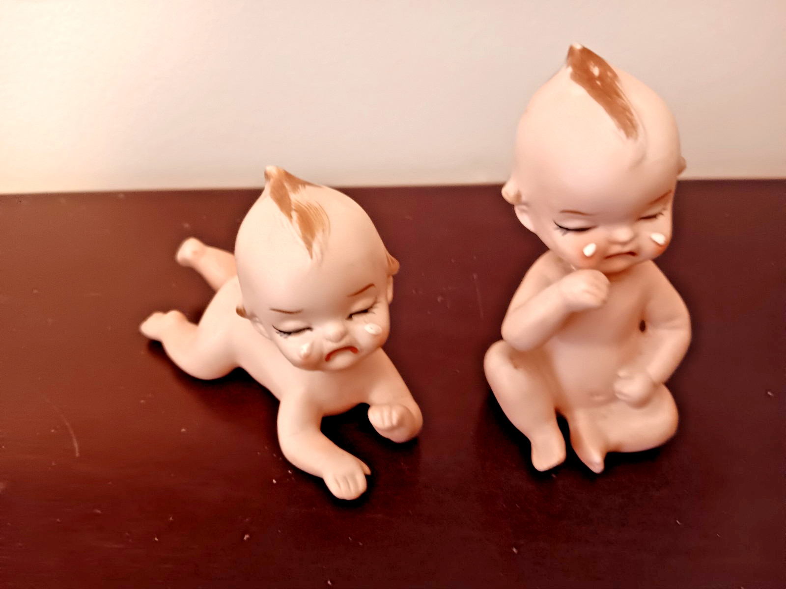 Porcelain Bisque Crying Baby Kewpie Doll Figurines Set of 2 Vintage