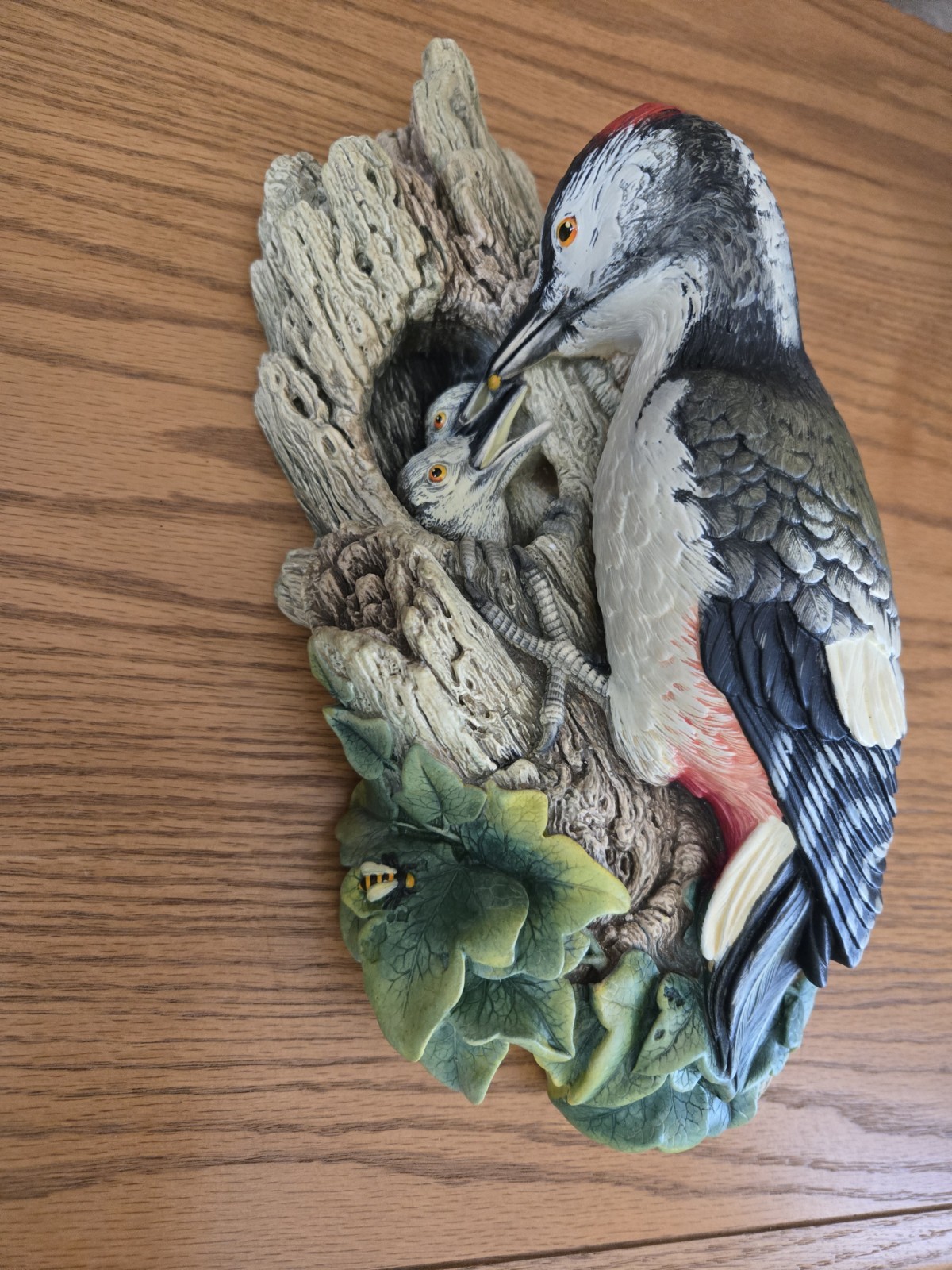 English Handpainted WOODPECKER BOSSEN Wallmount Art Signed P W