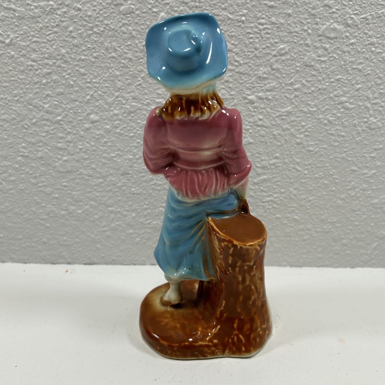 Porcelain Pink And Blue Dressed Lady Figurine with Gold Trim Vintage