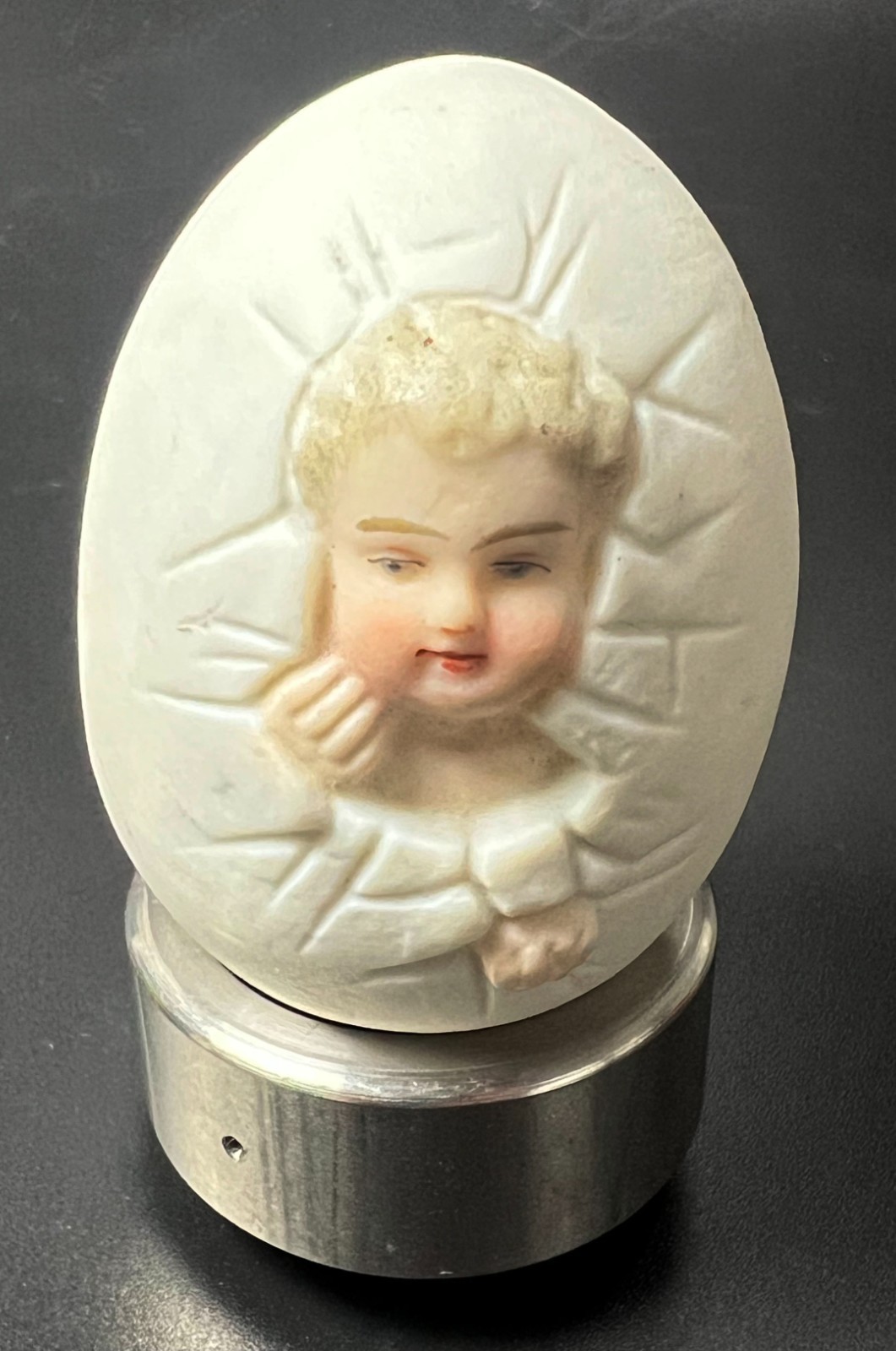 Antique bisque ceramic Baby Birthing Midwife’s Egg figurine Germany shower gift