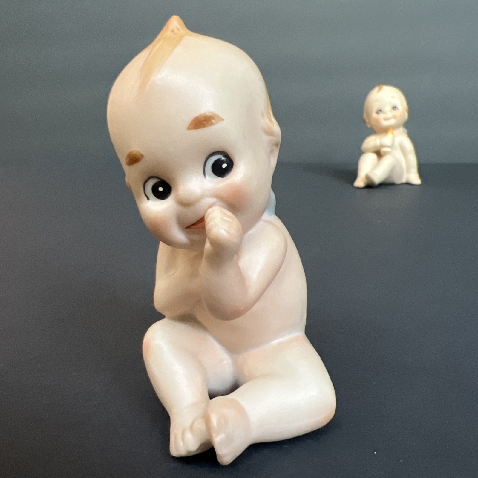 Lefton Kewpies Set of 2 Bisque Piano Baby with Blue Wings Different Poses