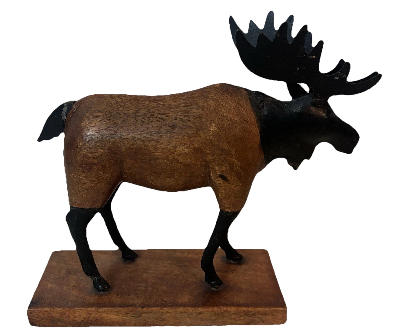 Vintage Wooden Moose Metal Art Sculpture Rustic Lodge Cabin Decor Outdoorsman