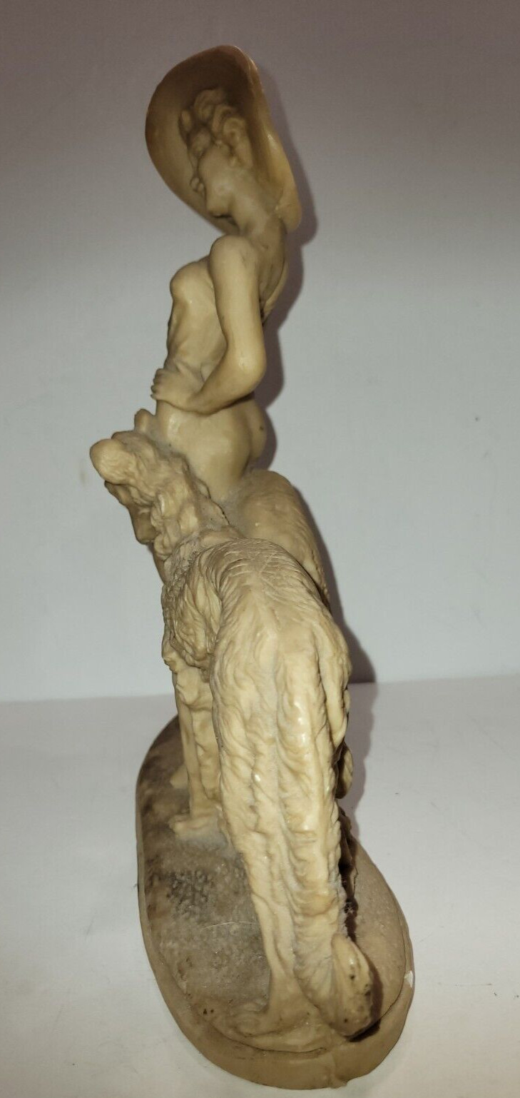 11.25″ Art Deco Resin Statue Lady in a Hat w/2 Wolfhound Borzoi Dogs 1920s Style