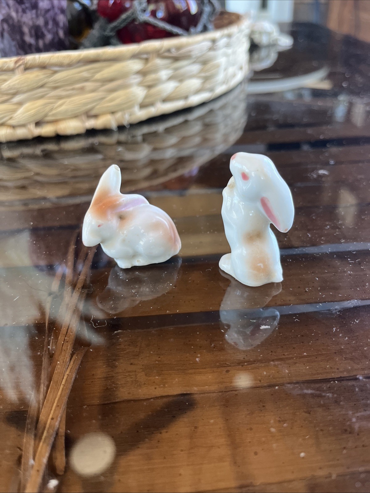 Lot of 2 Vintage Bunny Figurines Porcelain Made in Japan Pink Ears